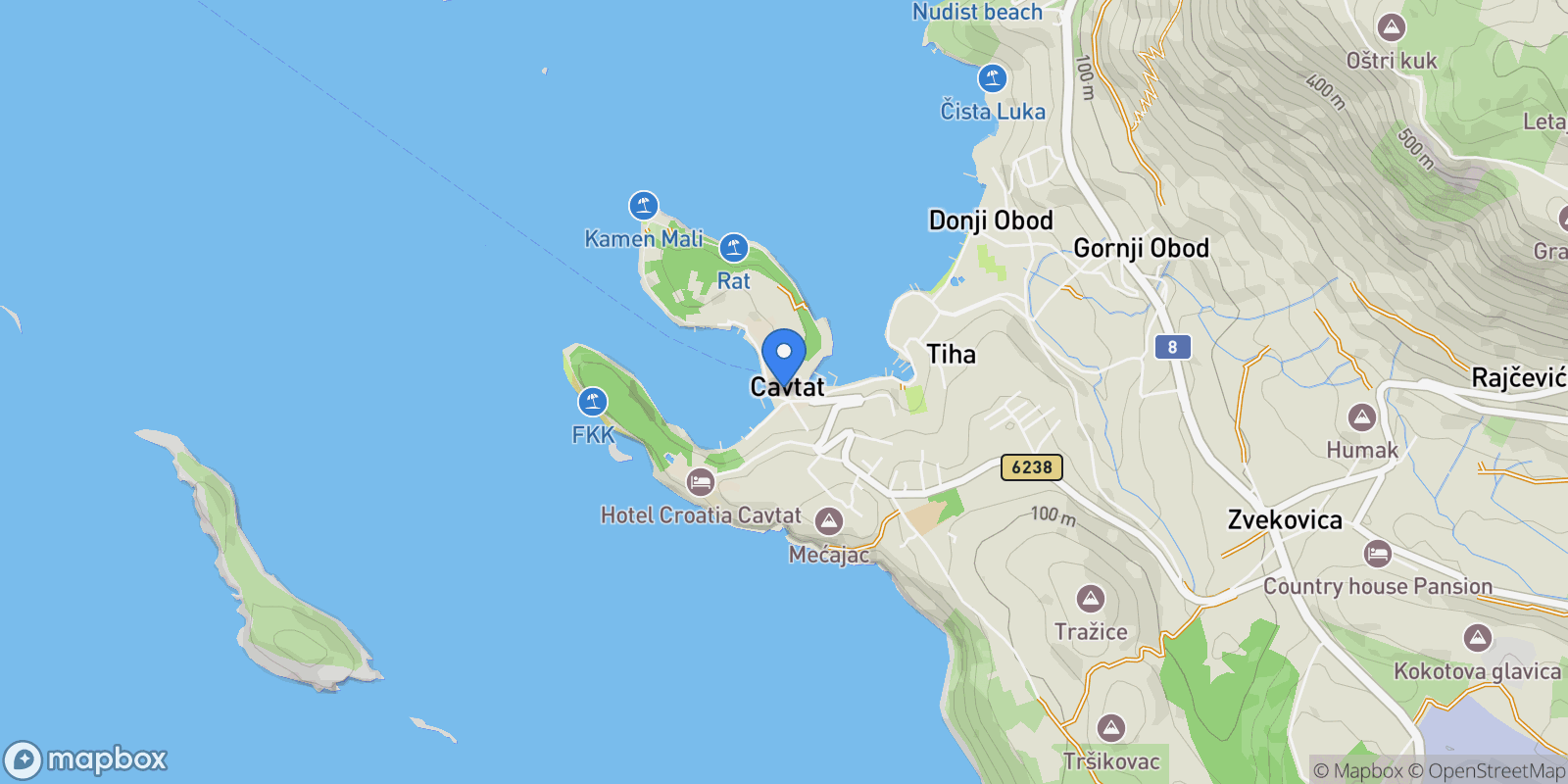 Map showing Cavtat, Dubrovnik-Neretva, Cavtat, Dubrovnik-Neretva County, Croatia.