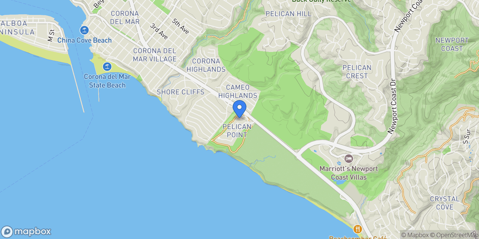 Map showing 11 Shoreview, Newport Beach, California, United States.