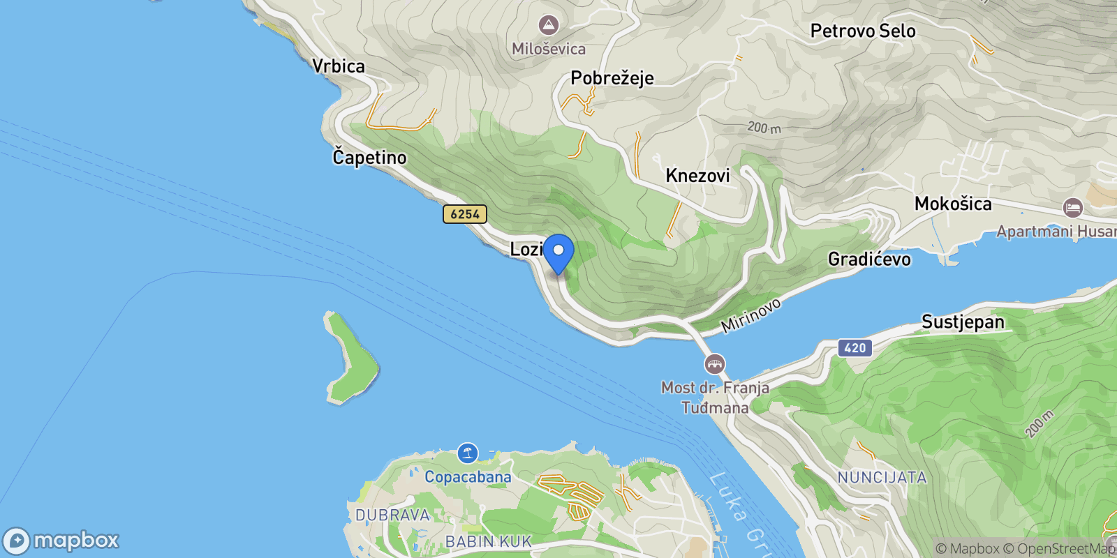 Map showing Lozica, Dubrovnik-Neretva, Lozica, Dubrovnik-Neretva County, Croatia.