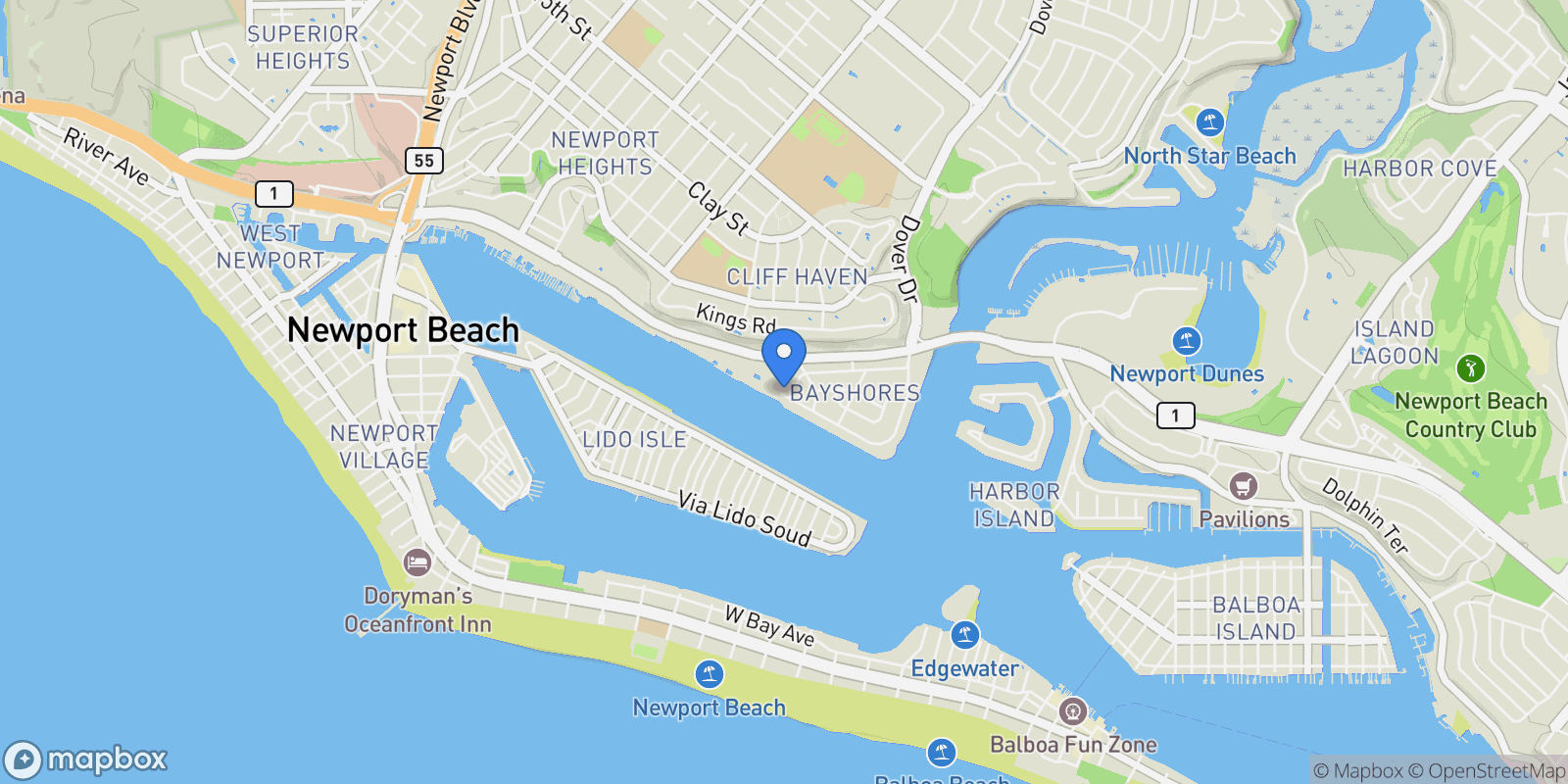 Map showing 2401 Bayshore Drive, Newport Beach, California, United States.