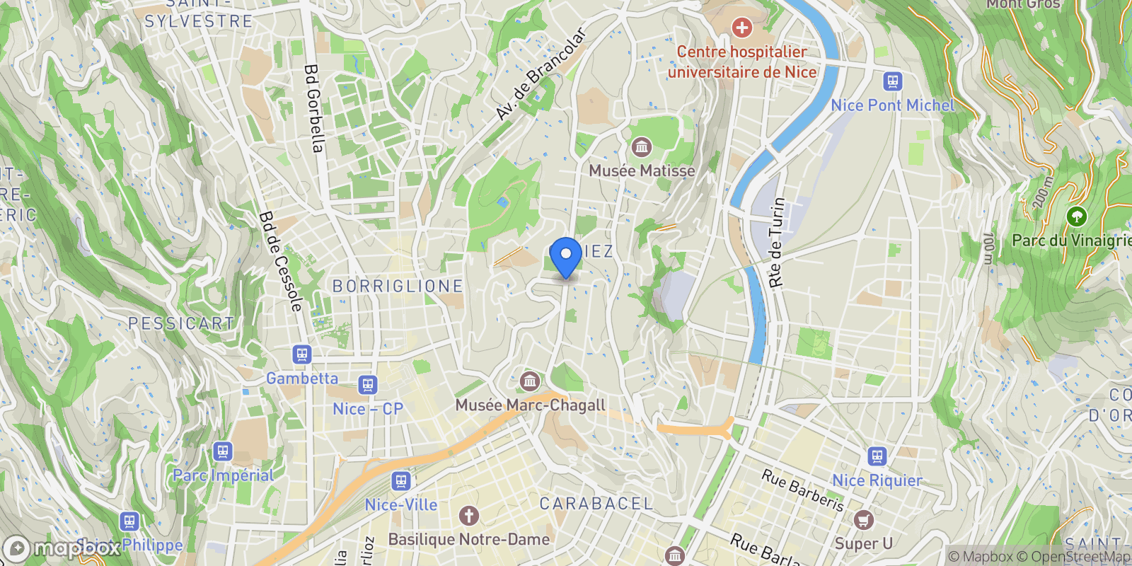 Map showing Nice, Provence-Alpes-Côte d'Azur, France.