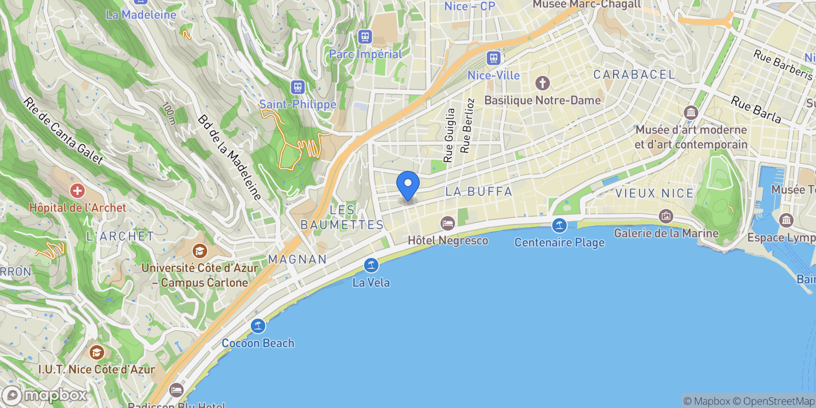 Map showing Nice, Provence-Alpes-Côte d'Azur, France.