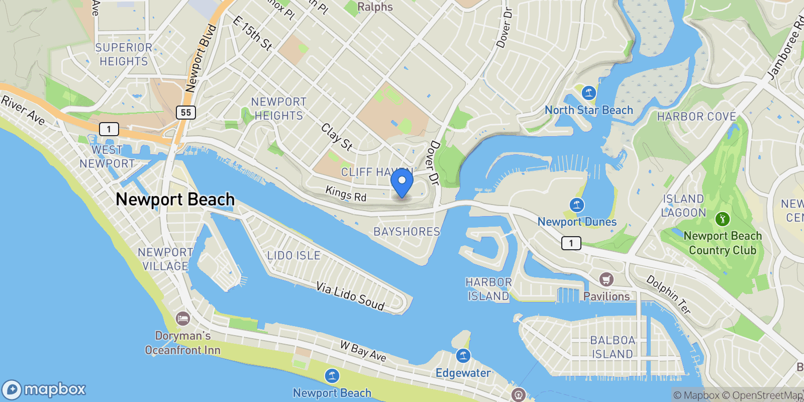 Map showing 521 Kings Road, Newport Beach, California, United States.