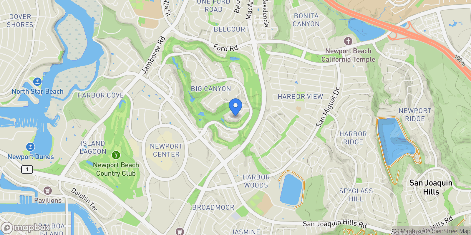 Map showing 15 Cypress Point Lane, Newport Beach, California, United States.