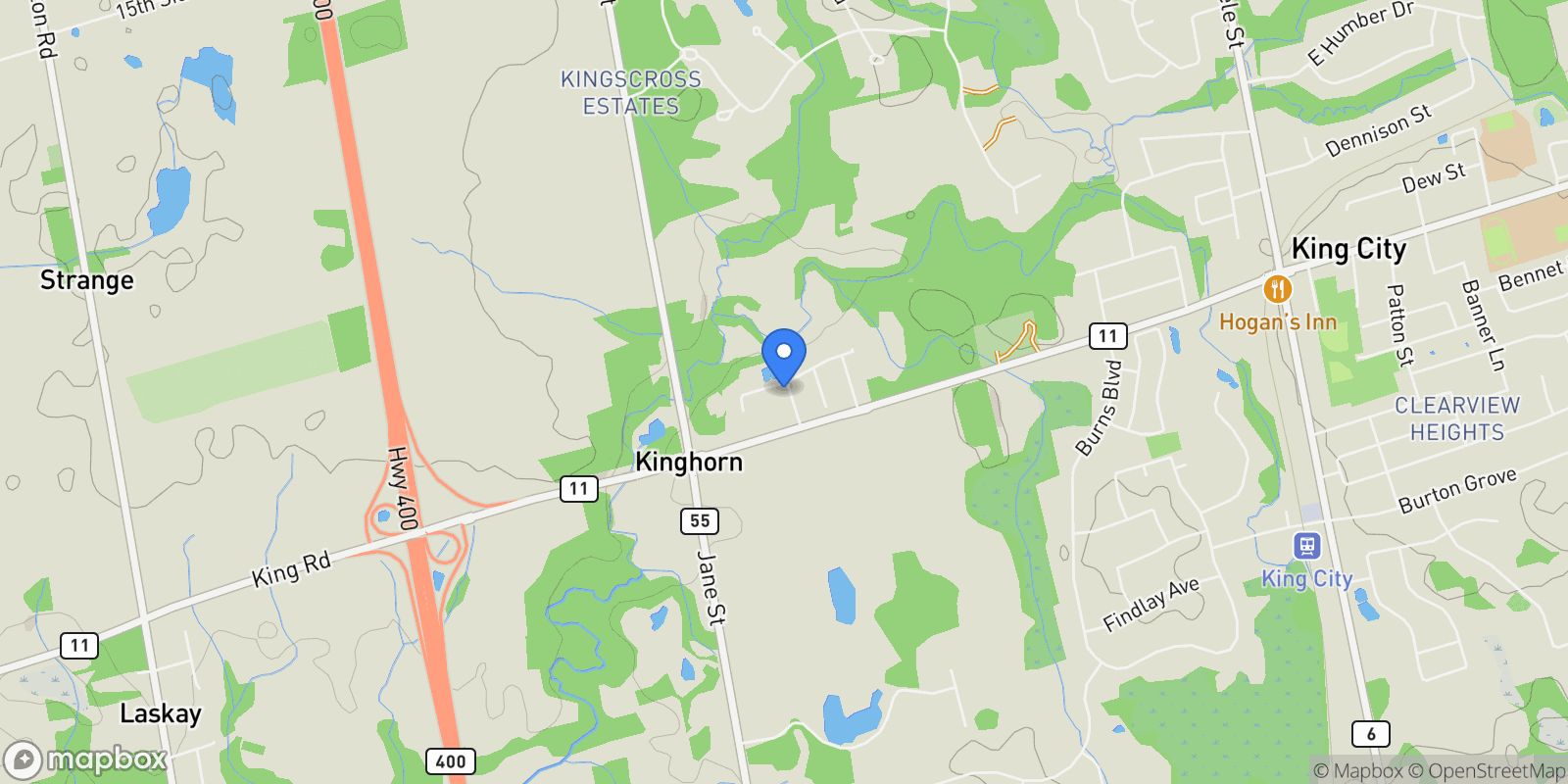 Map showing 43 James Stokes Court, King City, Ontario, Canada.