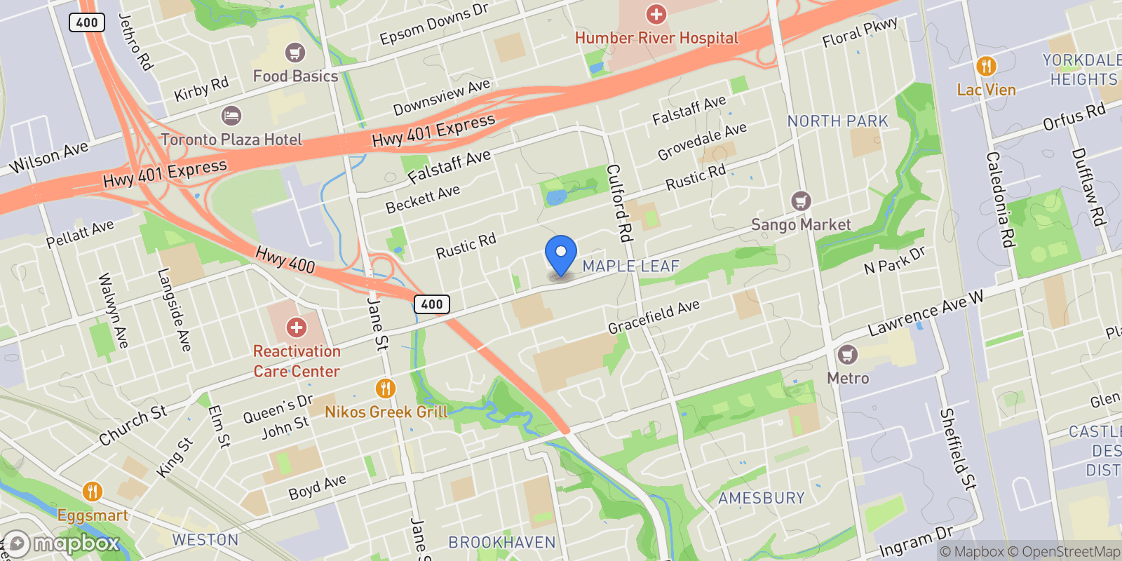 Map showing 234 Maple Leaf Drive, Toronto, Ontario, Canada.