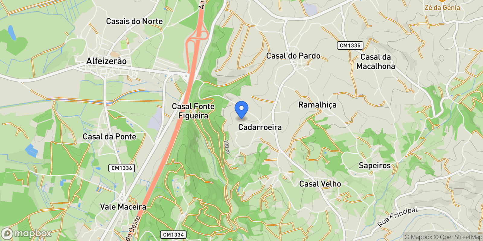 Map showing Alfeizerao, Leiria District, Portugal.