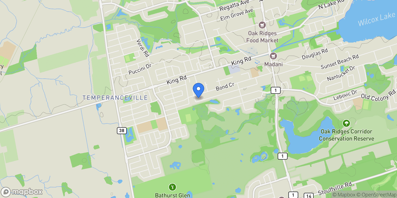 Map showing 24 Timber Valley Avenue, Gormley, Ontario, Canada.