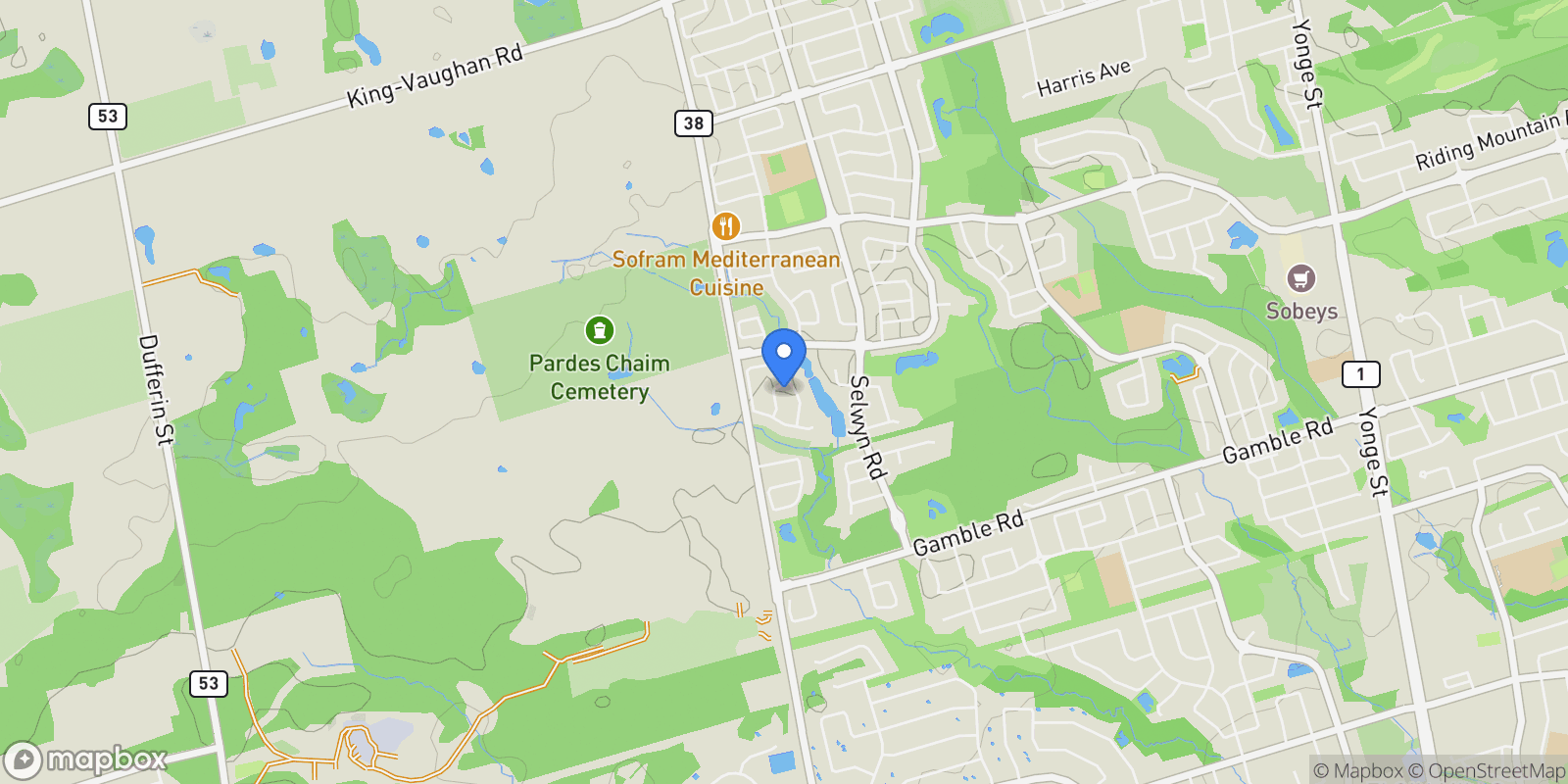 Map showing 7 London Pride Drive, Gormley, Ontario, Canada.