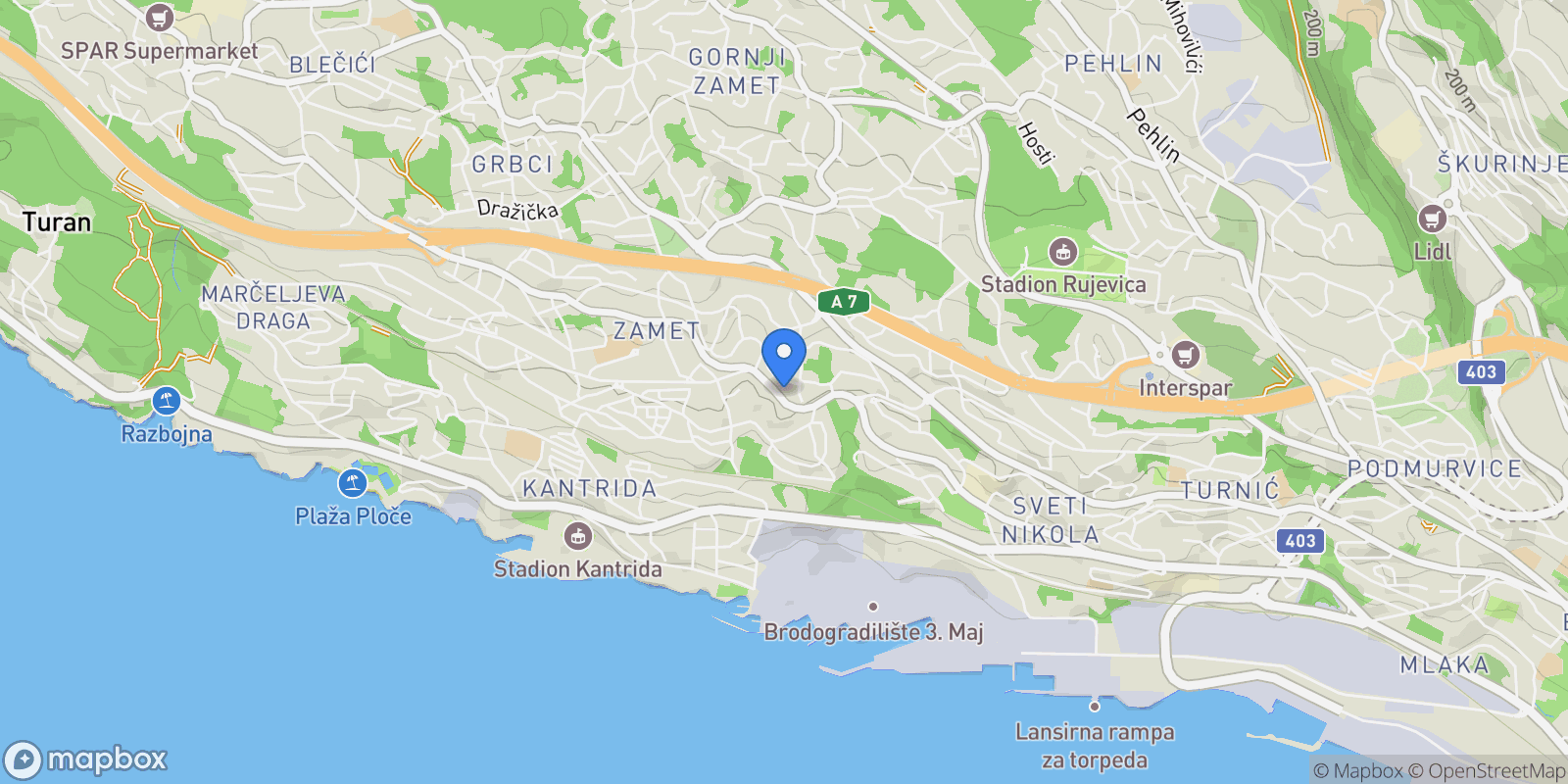 Map showing Mjesni odbor Zamet, Grad Rijeka, Primorje-Gorski Kotar County.