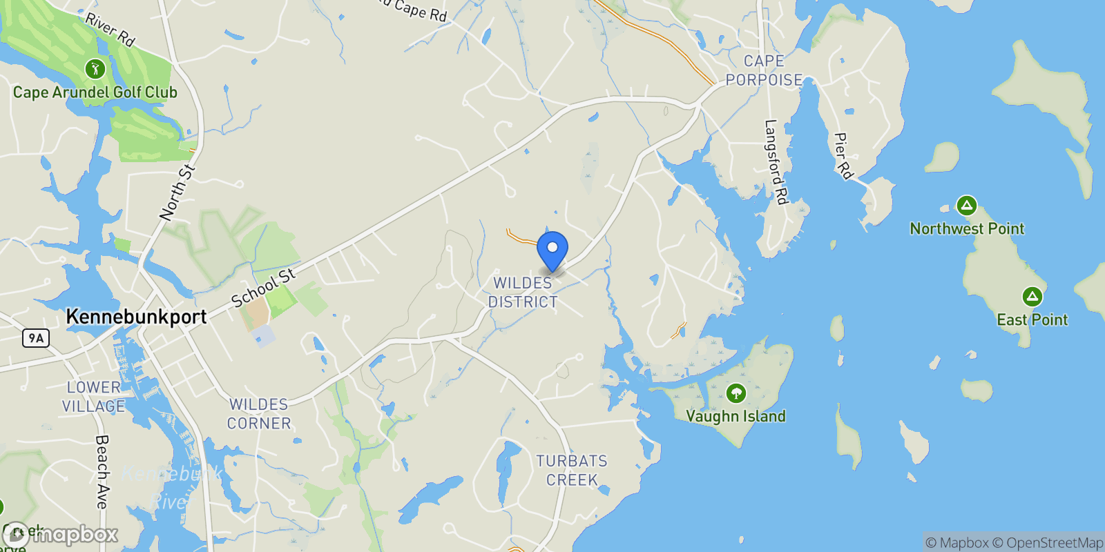 Map showing Wildes District Road, Kennebunkport, ME 04046, Kennebunkport, Maine, United States.