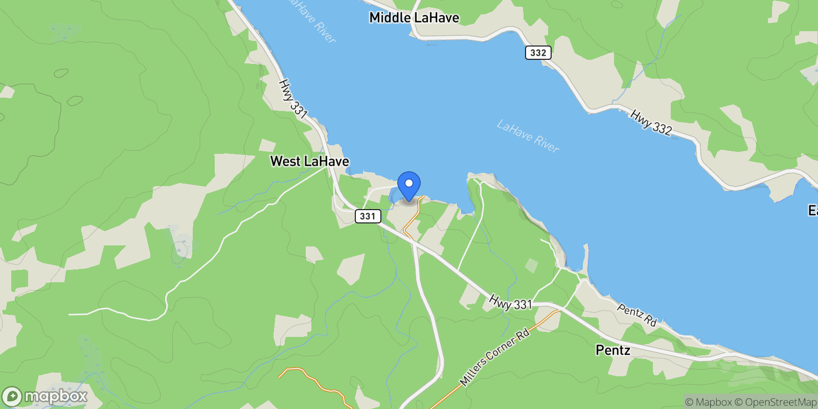 Map showing 2539 Highway 331, West LaHave, Nova Scotia, Canada.