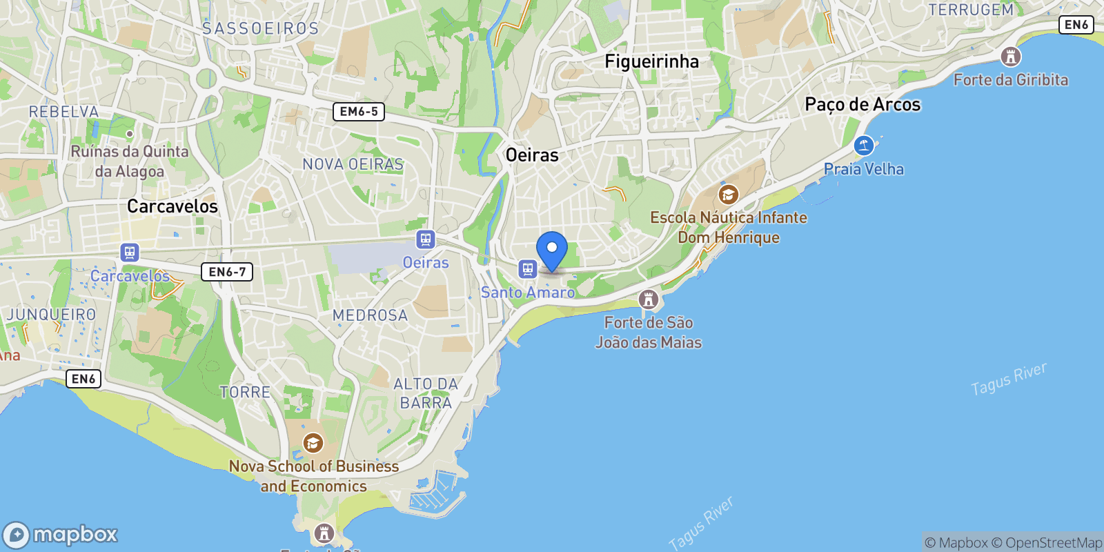 Map showing Rua Gonçalo Mendes da Maia, Oeiras, Portugal, Oeiras e Sao Juliao da Barra, Paco de Arcos e Caxias, Lisbon, Portugal.