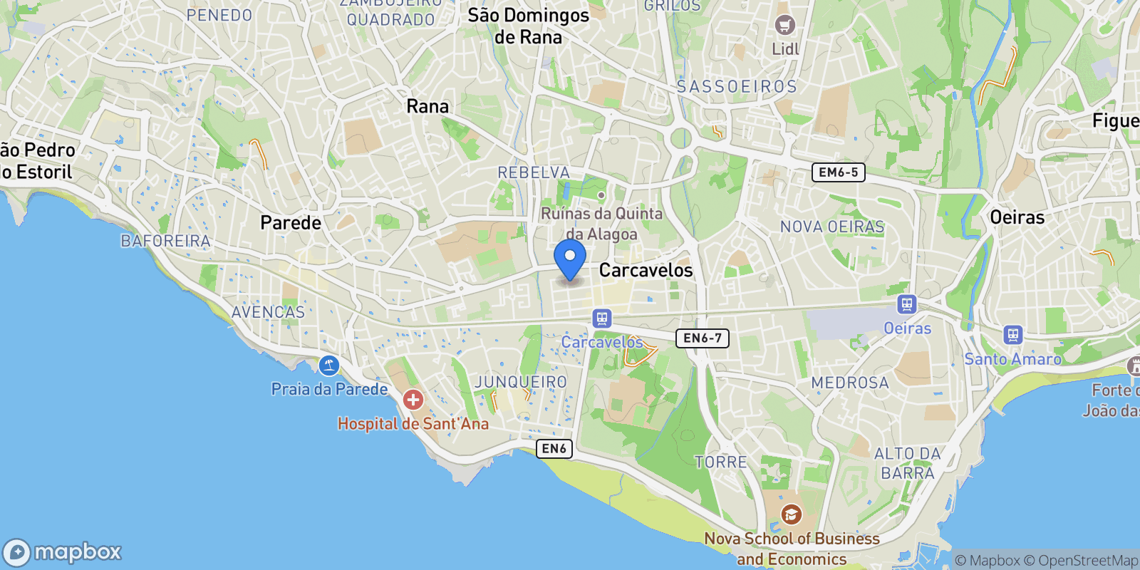 Map showing Gaveto das ruas Gonçalves Crespo e José de melo pereira de Vasconcelos,6, Carcavelos e Parede, Lisbon, Portugal.