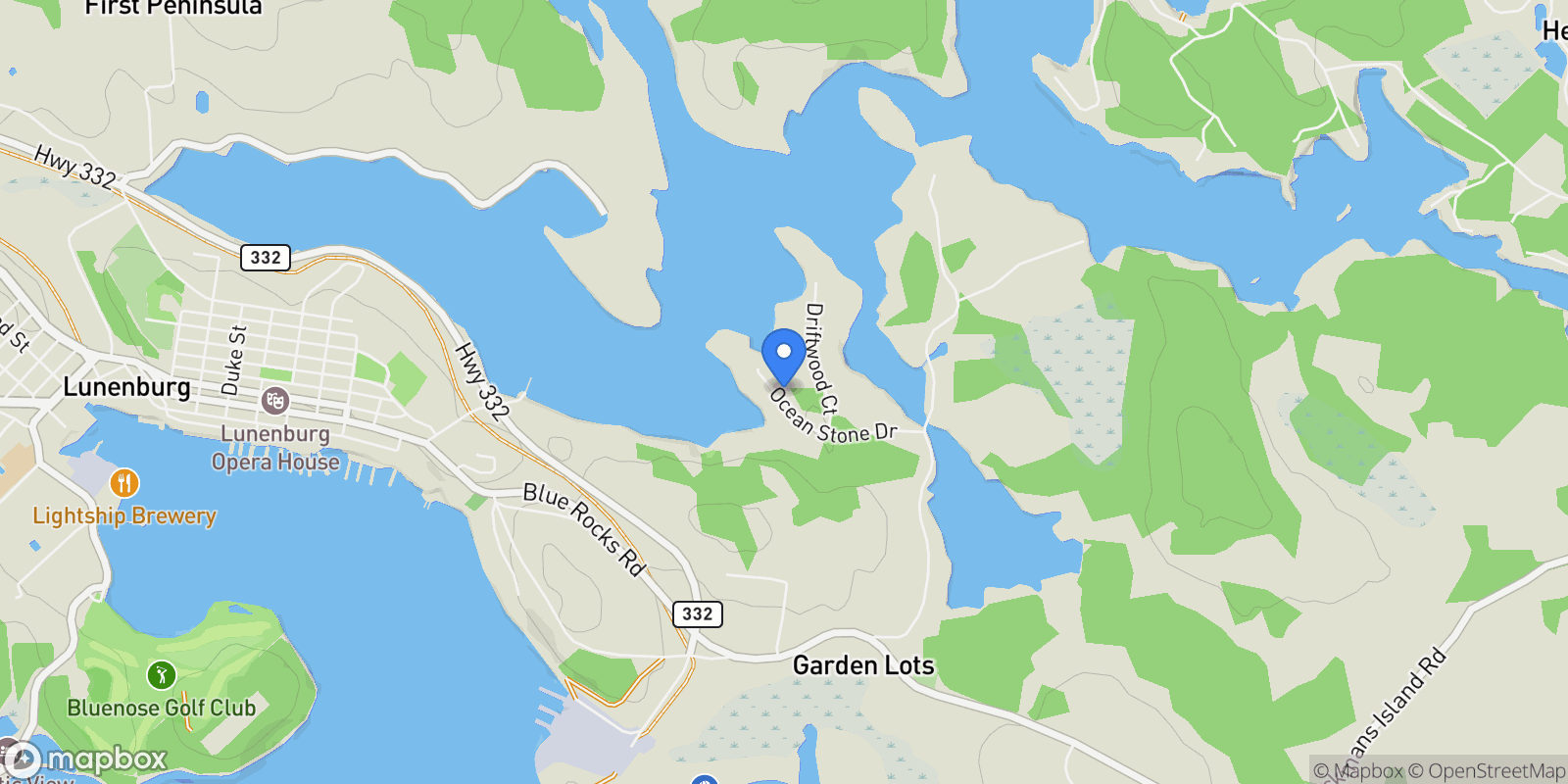 Map showing 114 Ocean Stone Drive, Lunenburg, Nova Scotia, Canada.