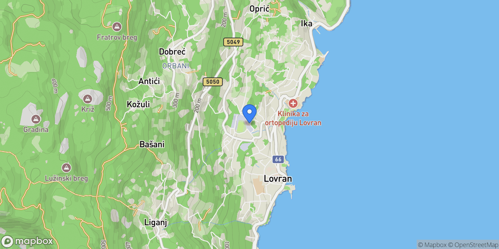 Map showing Opcina Lovran, Primorje-Gorski Kotar County, Croatia.