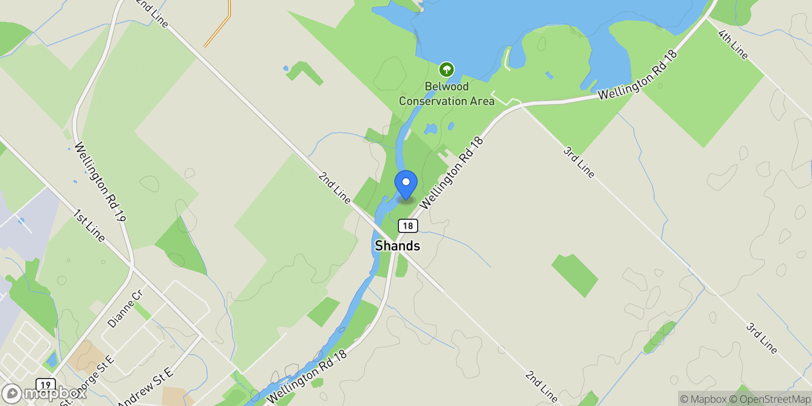 Map showing 8218 Wellington Rd 18 N/A, Centre Wellington, ON N1M 2W5, Fergus, Ontario, Canada.