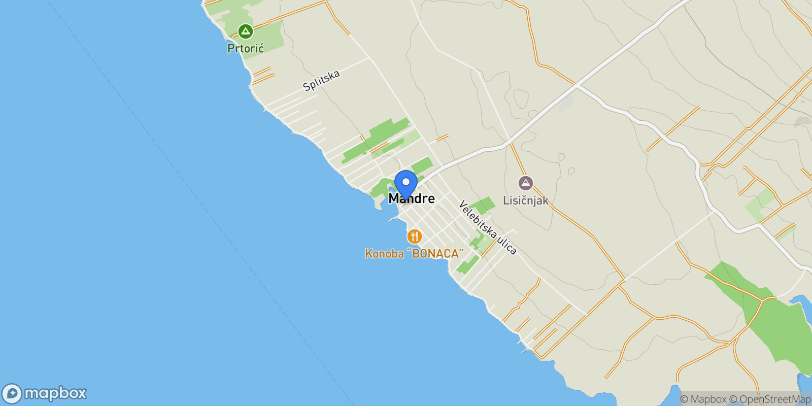 Map showing Mandre, Croatia.