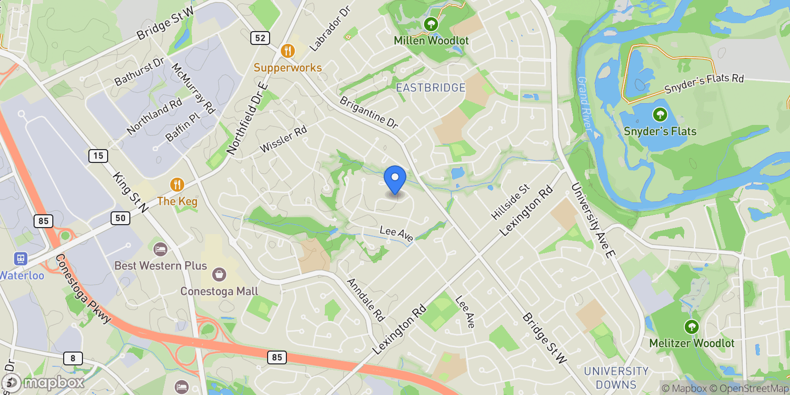 Map showing 348 Old Stone Road, Waterloo, ON N2K 1Z3, Waterloo, Ontario, Canada.