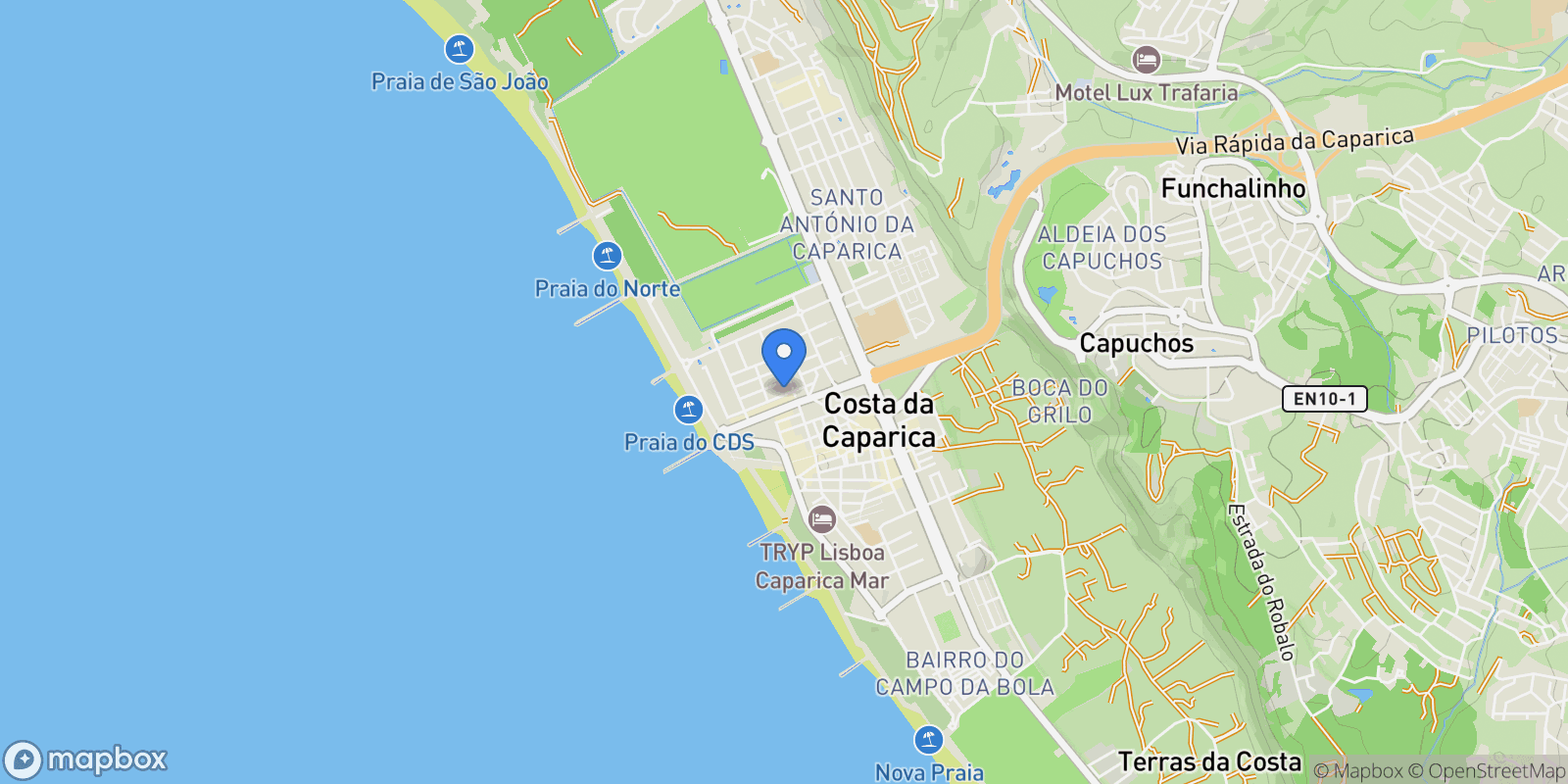 Map showing Rua Professor Dr. Salazar de Souza, Costa da Caparica, Setubal, Portugal.