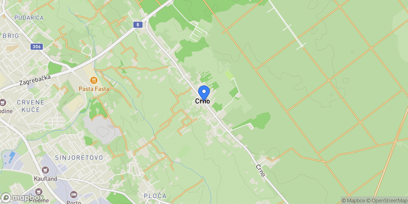 Map showing Crno, Zadar County, Croatia.