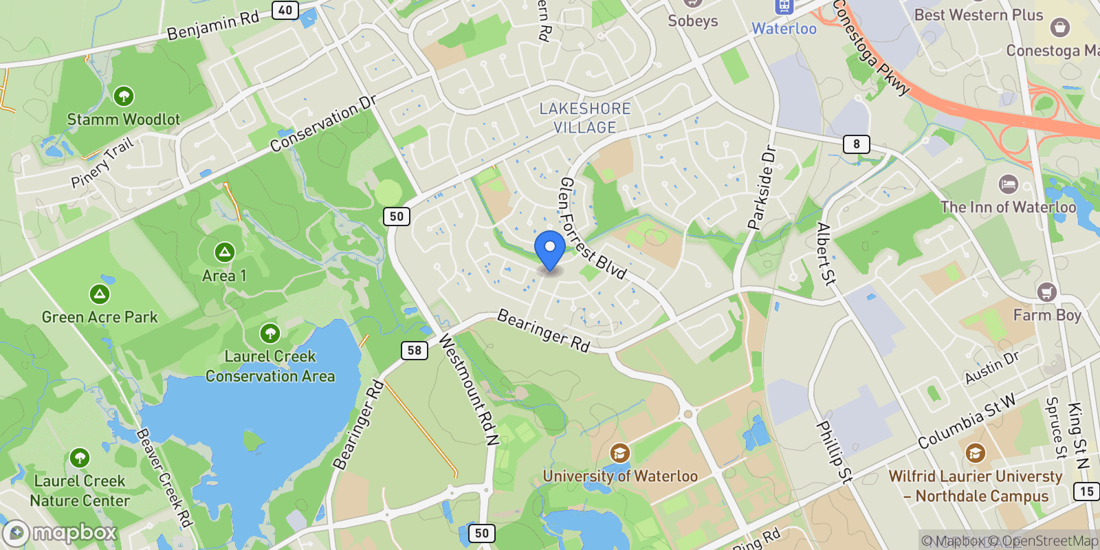 Map showing 275 Green Gate Boulevard, Cambridge, ON N1T 2C5, Waterloo, Ontario, Canada.