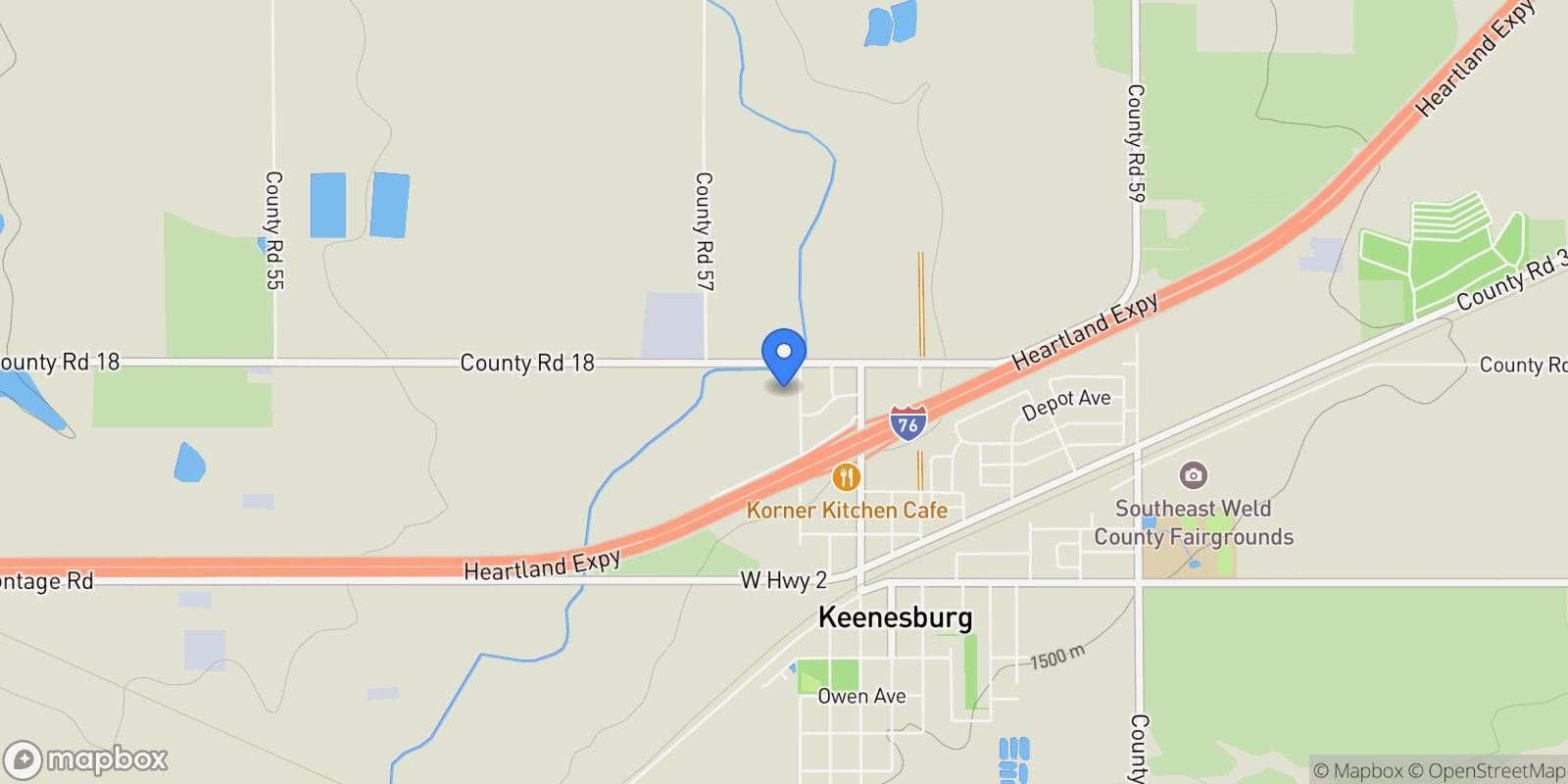 Map showing 347 N Cedar Street, Keenesburg, Colorado, United States.