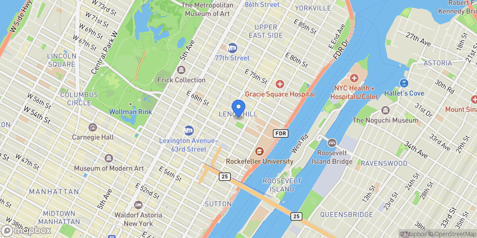 Map showing 333 East 68th Street                                         #PHC, New York, New York, United States.