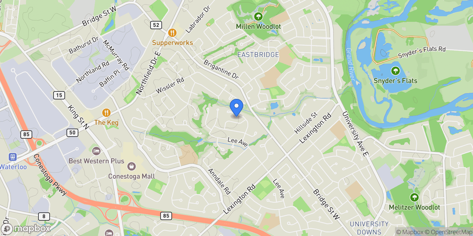 Map showing 348 Old Stone Road, Waterloo, ON N2K 1Z3, Waterloo, Ontario, Canada.