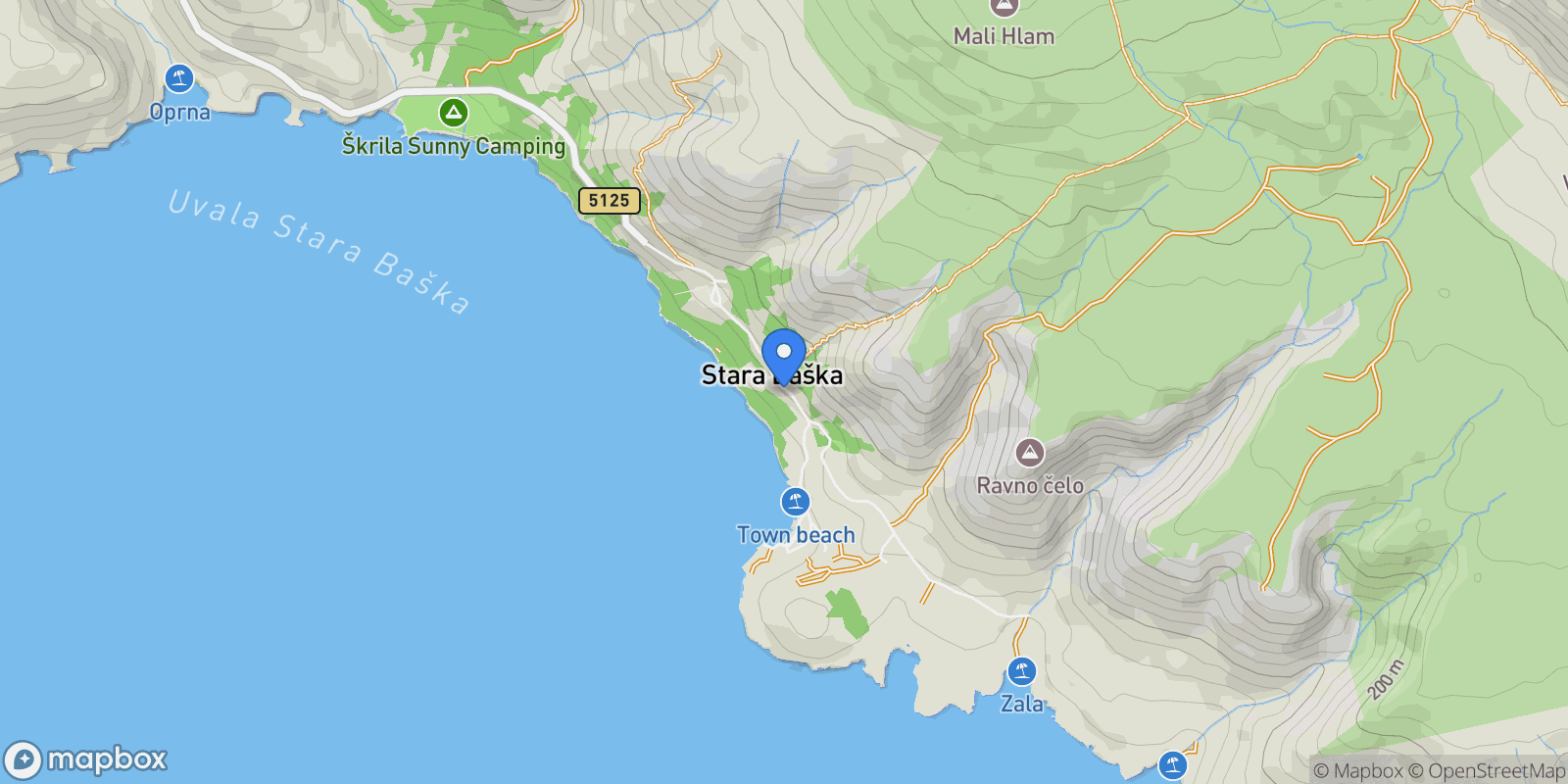 Map showing Stara Baska, Primorje-Gorski Kotar County, Croatia.