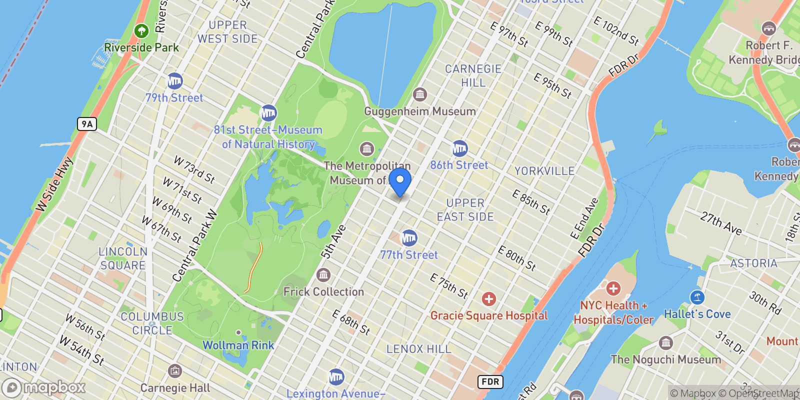 Map showing 900 Park Avenue #19AB, New York, New York, United States.