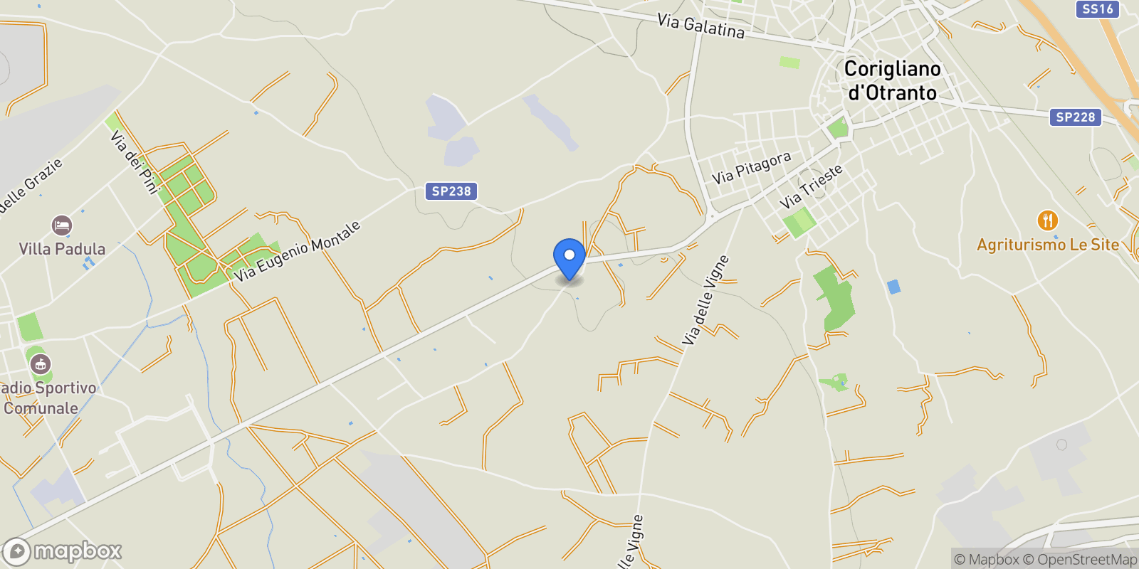 Map showing Via delle Vigne, Corigliano d'Otranto, LE 73022, Apulia, Italy.