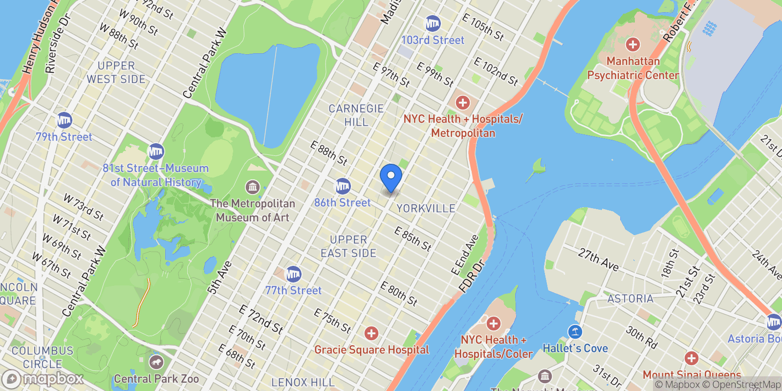Map showing 245 East 87th Street #8BC, New York, New York, United States.