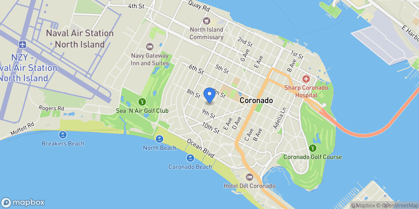 Map showing 812 H Ave, Coronado, California, United States.