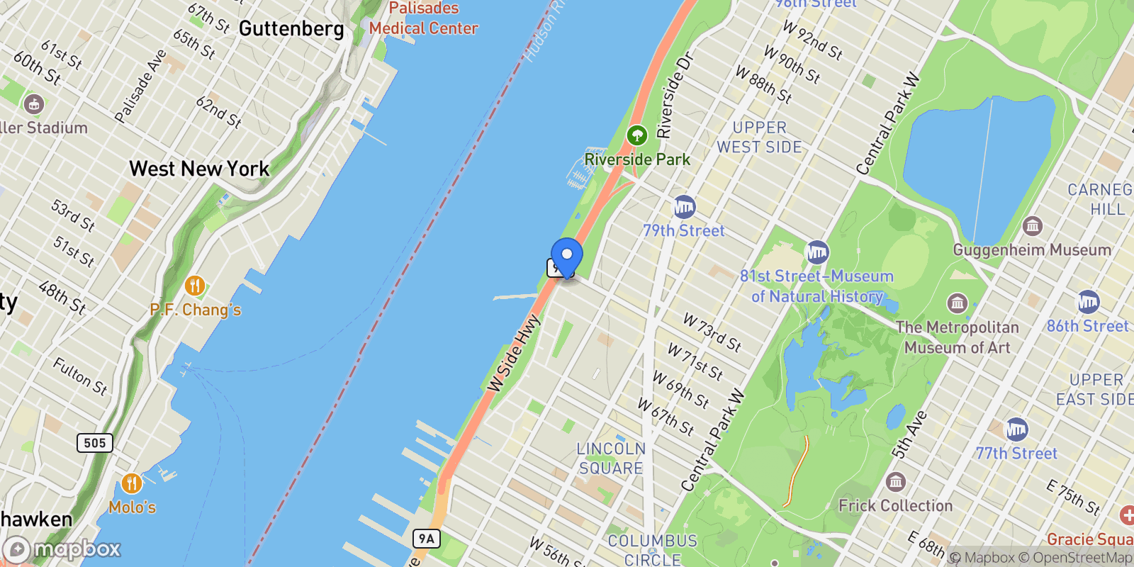 Map showing 240 Riverside Boulevard #Suite 1A, New York, New York, United States.