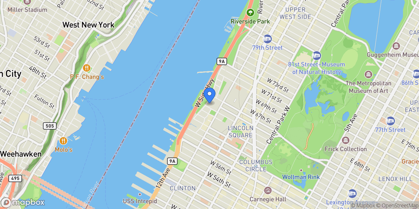 Map showing 100 Riverside Boulevard                                      #14N, New York, New York, United States.