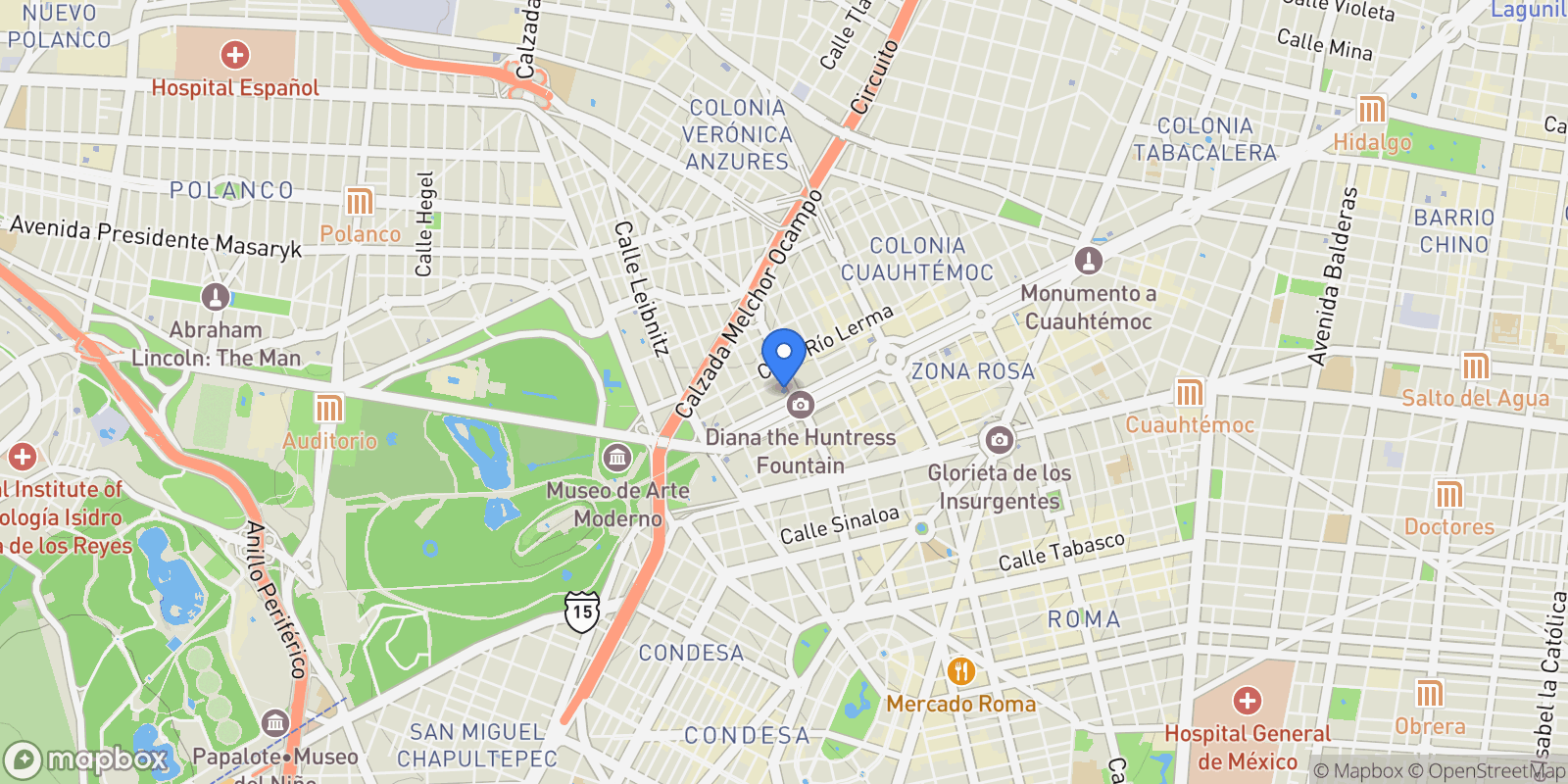 Map showing Paseo de la Reforma, Cuauhtémoc, 06500, Mexico City, Mexico.