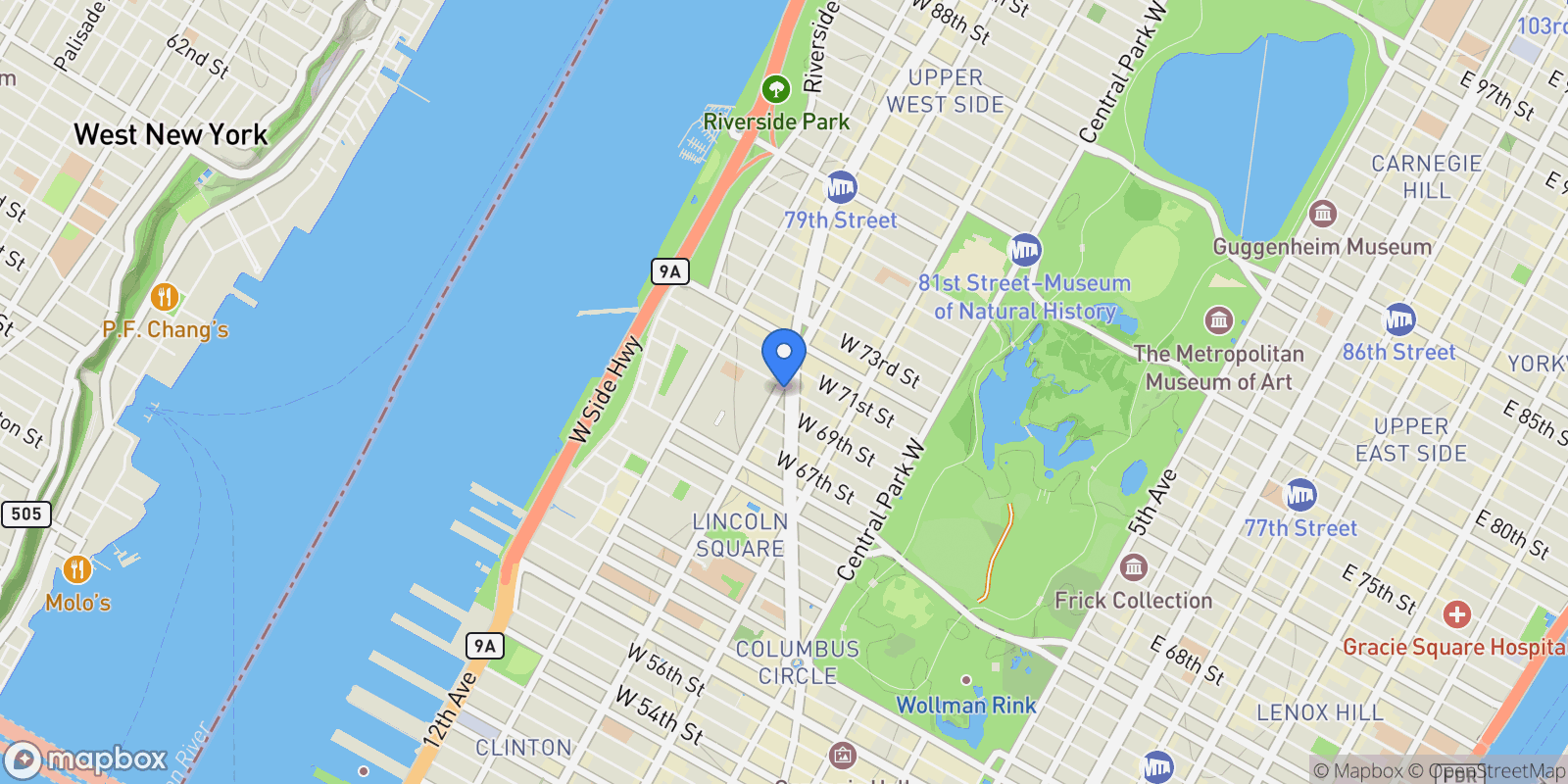 Map showing 2025 Broadway #25H, New York, New York, United States.