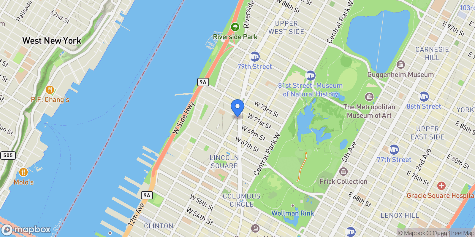 Map showing 2025 Broadway #15A, New York, New York, United States.