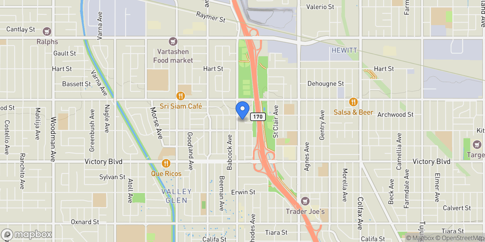 Map showing 6635 Wilkinson Avenue, Los Angeles, California, United States.