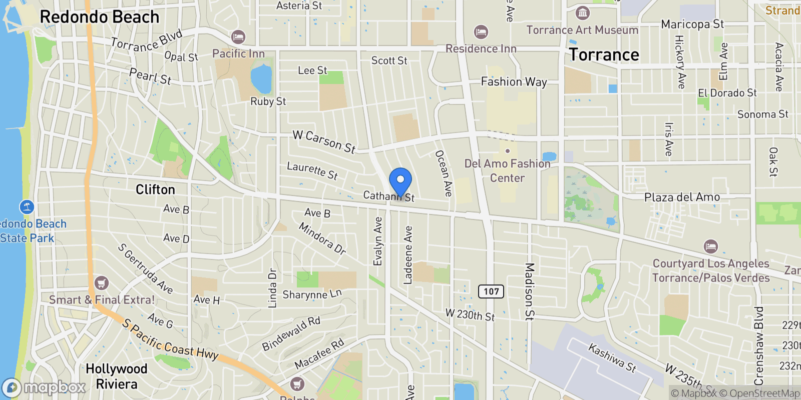 Map showing 4402 Cathann Street, Torrance, California, United States.