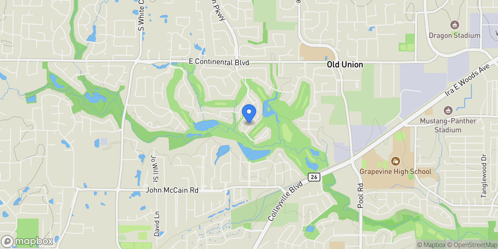 Map showing 1420 Kensington Court, Grapevine, Texas, United States.