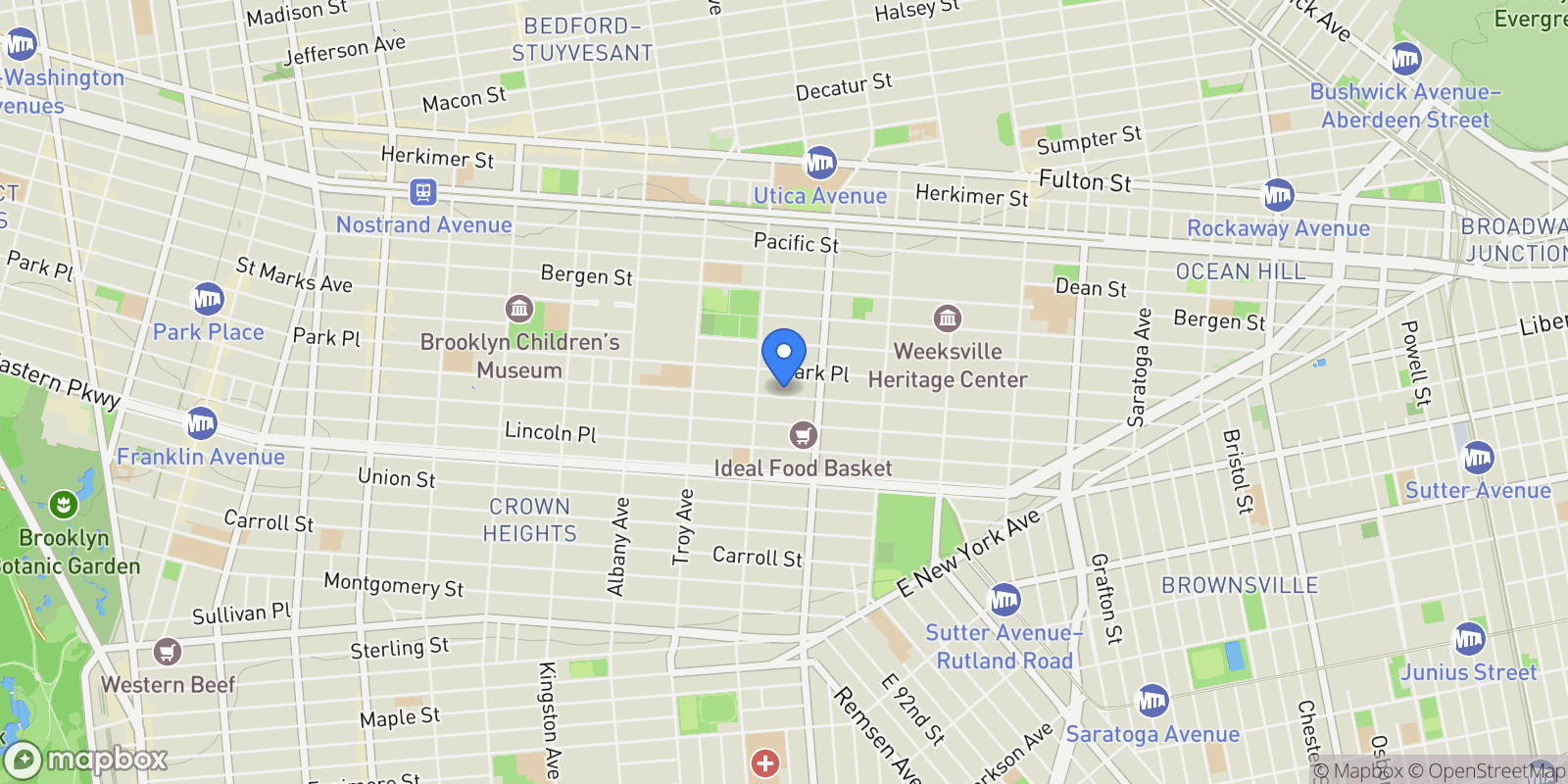 Map showing 1395 Sterling Pl, New York, New York, United States.