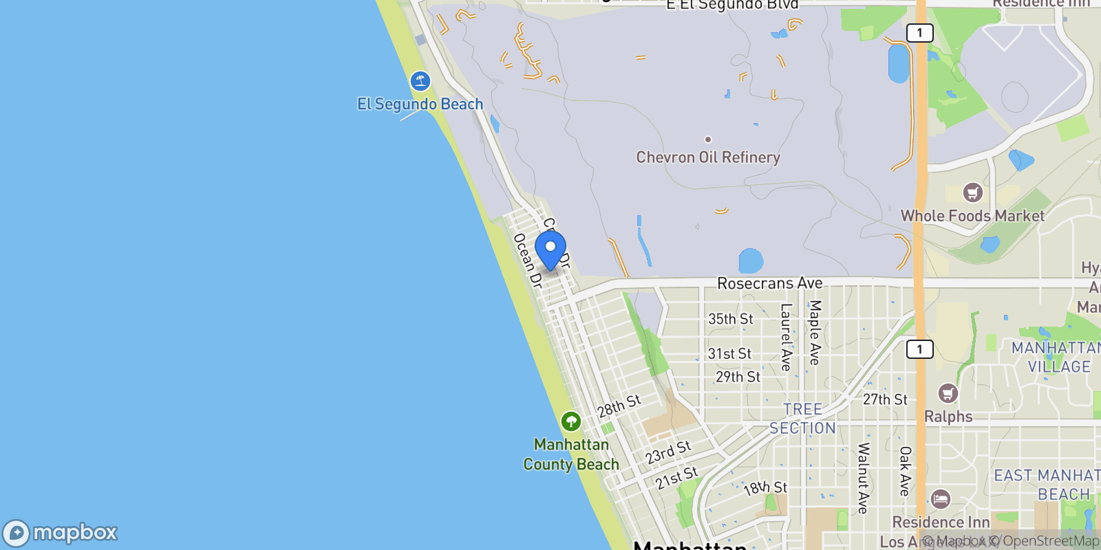 Map showing 214 El Porto Street, Manhattan Beach, California, United States.