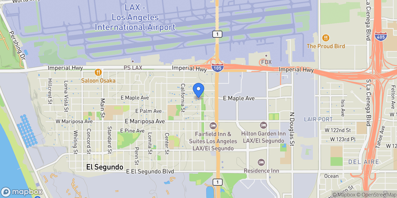 Map showing 1510 E Maple Avenue, El Segundo, California, United States.