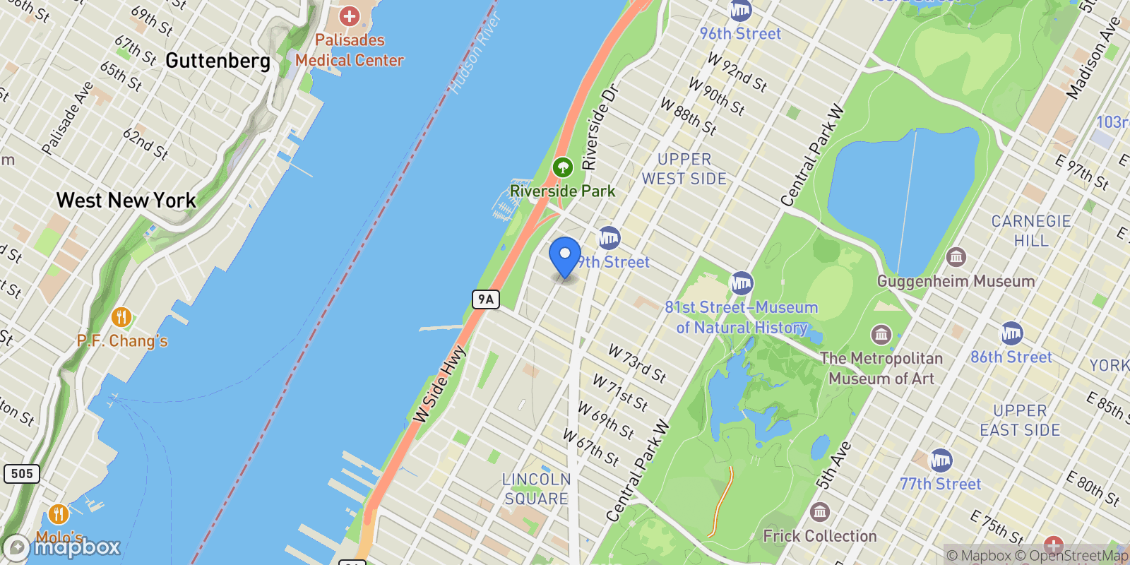 Map showing 320 West End Avenue #4B, New York, New York, United States.