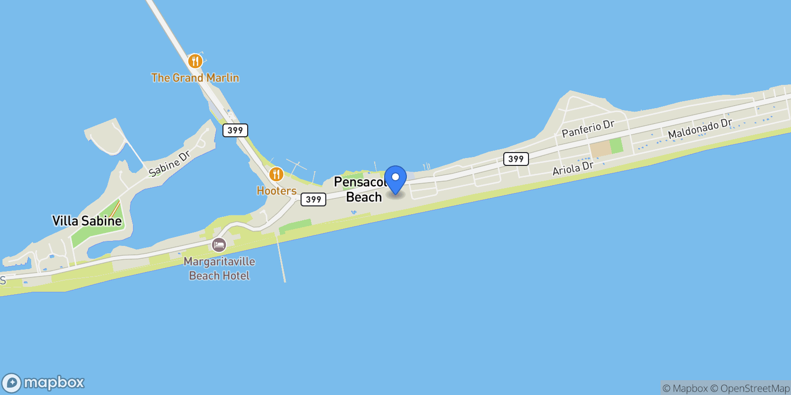 Map showing 22 Via Deluna Dr, #1501, Pensacola Beach, FL, 32561, USA, Gulf Breeze, Florida, United States.