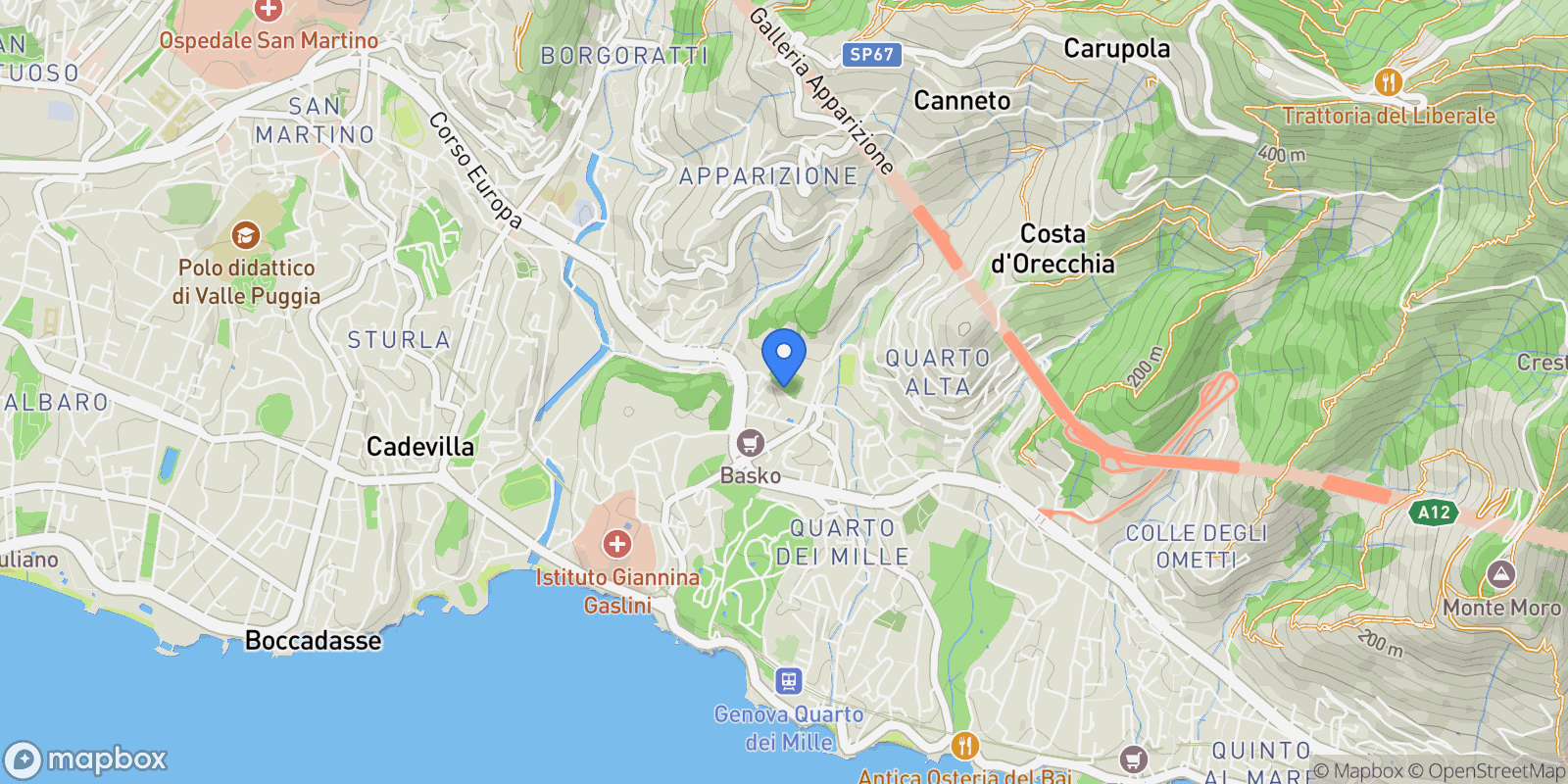 Map showing Via Romana di Quarto , Liguria, Genoa, Liguria, Italy.