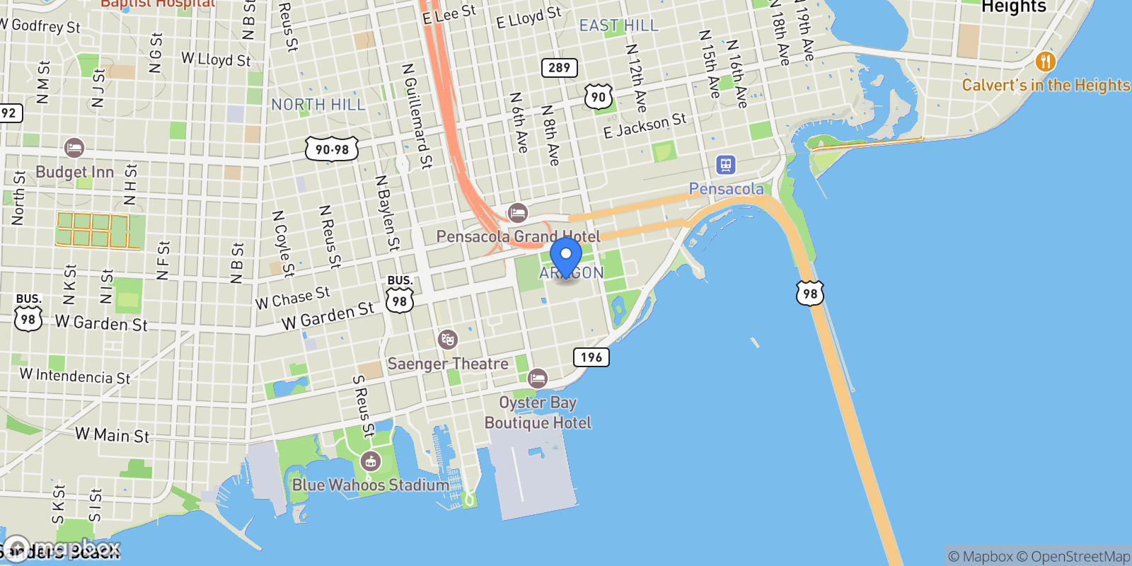 Map showing 577 Aragon St, Pensacola, FL, 32502, USA, Pensacola, Florida, United States.