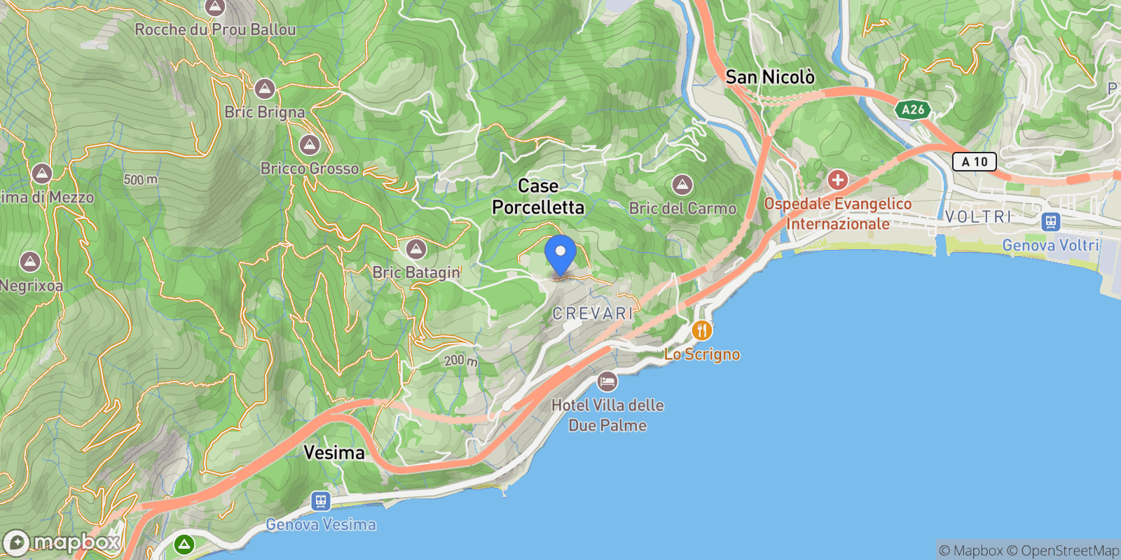 Map showing via superiore dell'olba, Liguria, Genoa, Liguria, Italy.